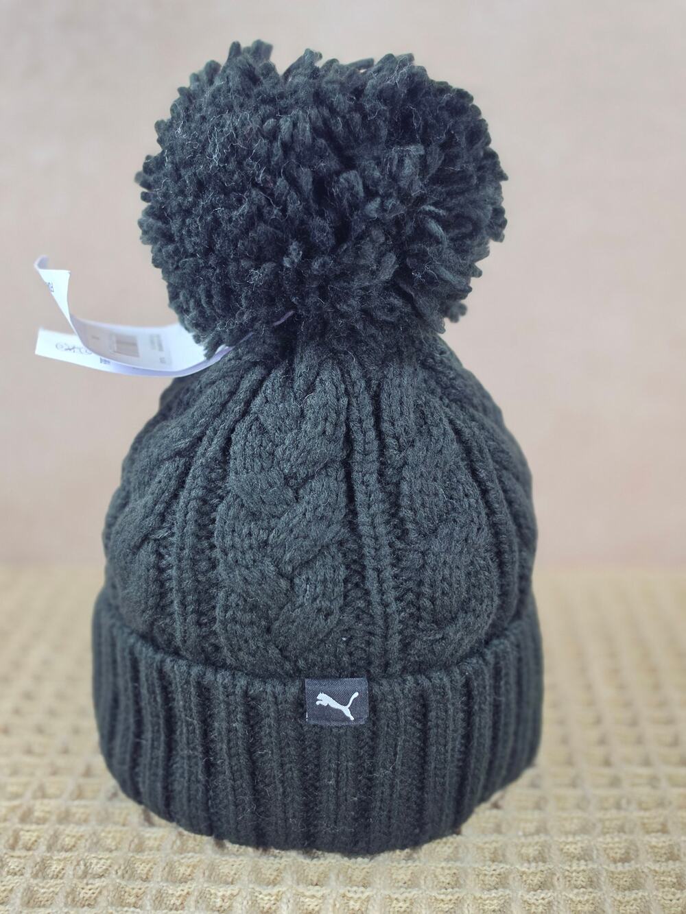 Puma Women’s OSFM Cable‑Knit Pom Beanie PW5‑2190‑BPD1‑001 Black – NWT